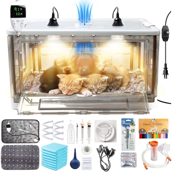 Puppy Incubator with Heating and Fan 85L Ideal Incubator for Newborn Puppies & Kittens, Ventilation & Temperature Control for Small Pets