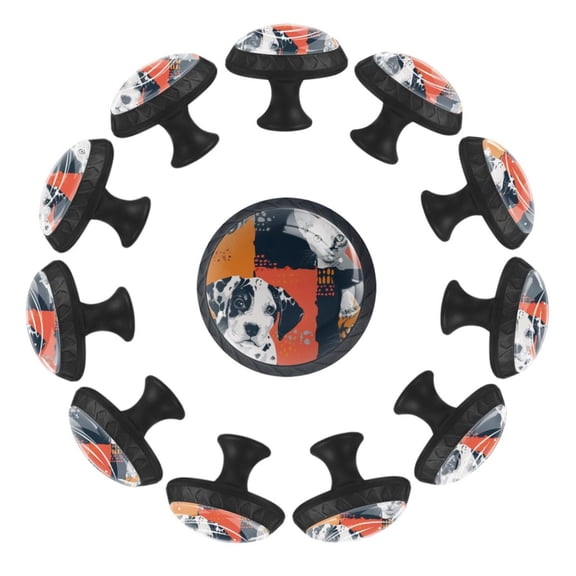 Puppy and Kitten Faces Funny Color Blocks 35MM Round Glass Cabinet Knobs, Kitchen Knobs for Drawer Dresser Cupboard Wardrobe Modern Pulls Handles Hardware, Set of 12
