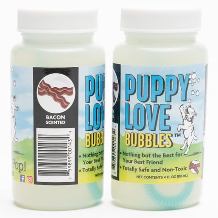 Puppy Love Bubbles: 2 Pack Bacon Scented - 4oz. Bottles, Scented Bubbles For Dogs, Non-Toxic & Allergen Free, Combine Toy & Treat