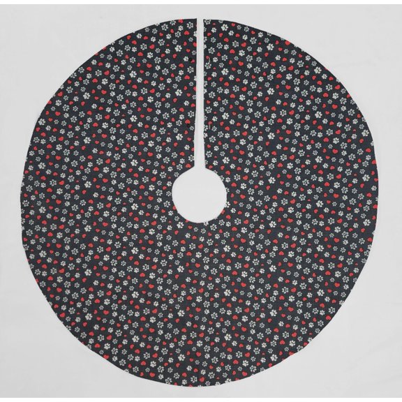 Puppy Love Dog Paws Christmas Tree Skirt By Penny's Needful Things (Black) (Round)