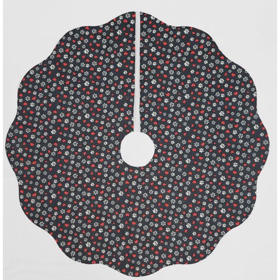 Puppy Love Dog Paws Christmas Tree Skirt By Penny's Needful Things (Black) (Scalloped)