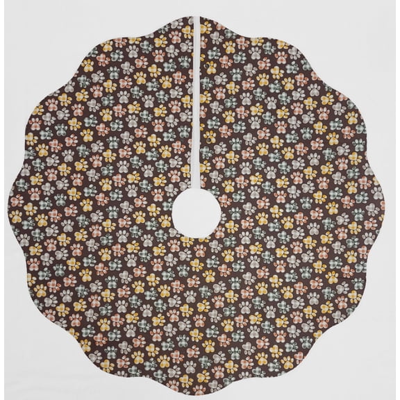 Puppy Love Dog Paws Christmas Tree Skirt By Penny's Needful Things (Brown) (Scalloped)
