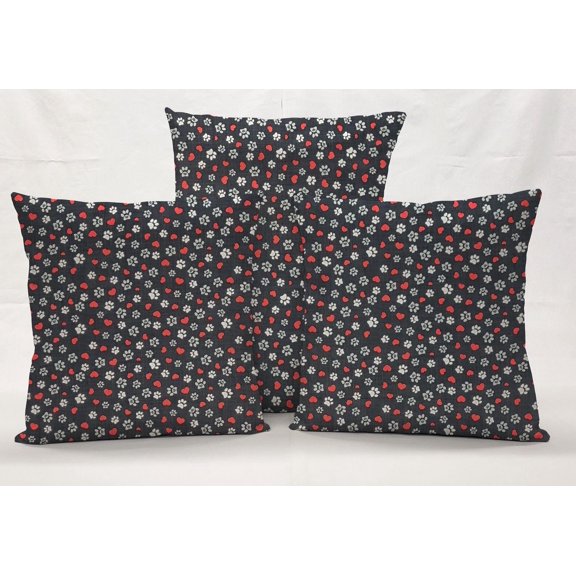Puppy Love Dog Paws Pillowcase / Pillow Cover by Penny's Needful Things (14 x 24) (Black)