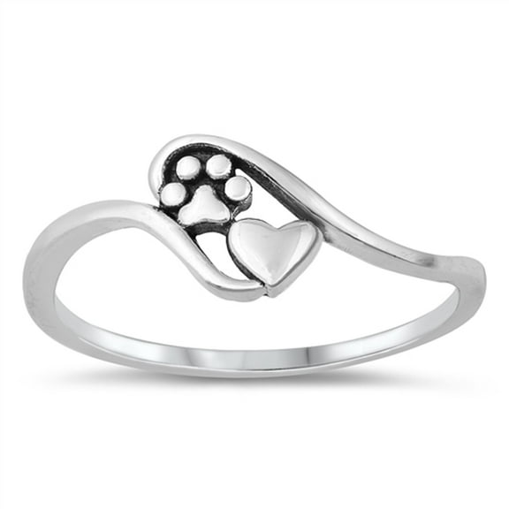 Puppy Love Paw Heart Ring .925 Solid Sterling Silver Band Jewelry Female Male Unisex Size 10