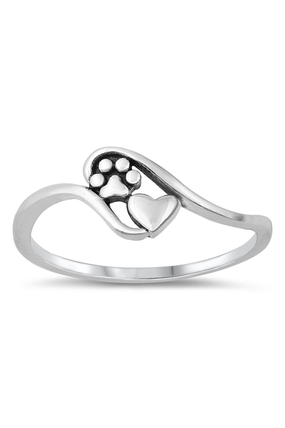 Puppy Love Paw Heart Ring .925 Solid Sterling Silver Band Jewelry Female Male Unisex Size 10