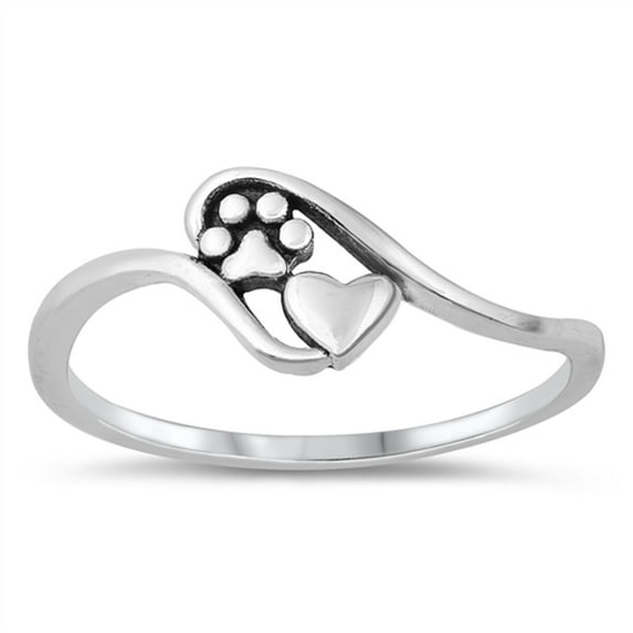 Puppy Love Paw Heart Ring .925 Solid Sterling Silver Band Jewelry Female Male Unisex Size 10