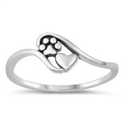 Puppy Love Paw Heart Ring .925 Solid Sterling Silver Band Jewelry Female Male Unisex Size 7