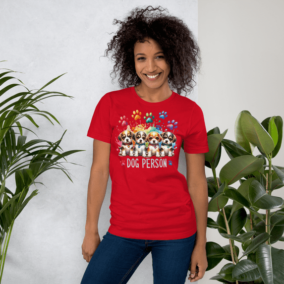 Puppy Love Rainbow Paws - Colorful Canine Enthusiast Design T-Shirt (Red, L)