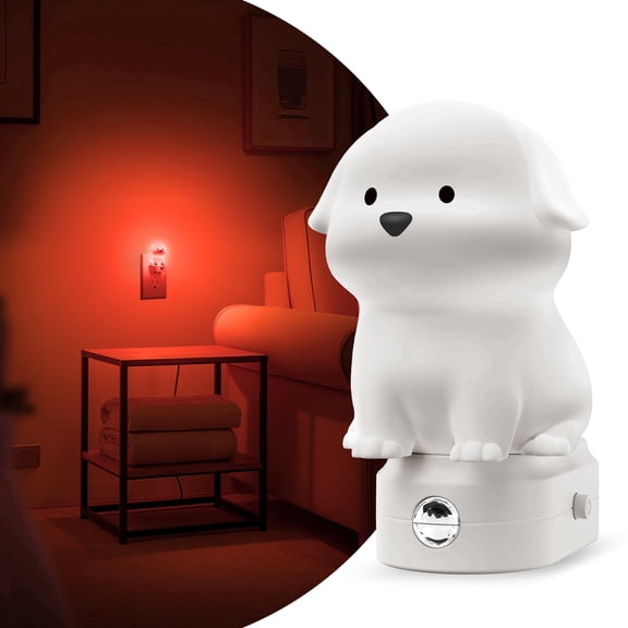 YANSUN 0.5-W Integrated LED Plug in Night Light Puppy Multicolor RGB & Warm White Kids Night Light, Button Adjustable, Dusk to Dawn, 1-Pack