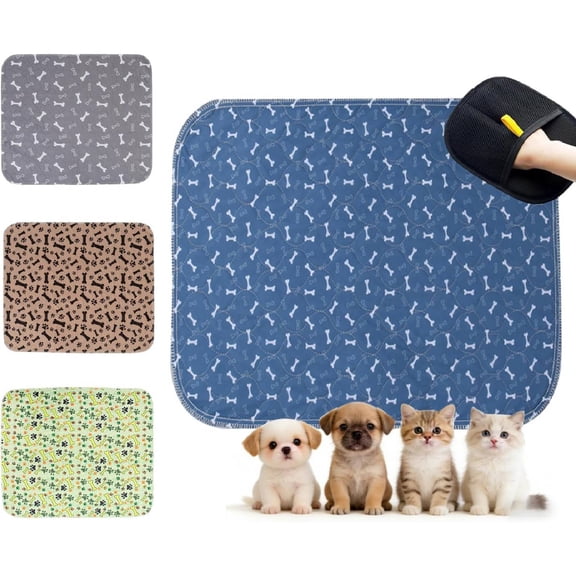 Puppy Pads with Pheromones, Washable Pee Pads for Dogs Potty Training, Reusable Dog Mat with Pet Hair Removal Gloves for Playpen, Crate, Whelping Box (Light Brown,S)