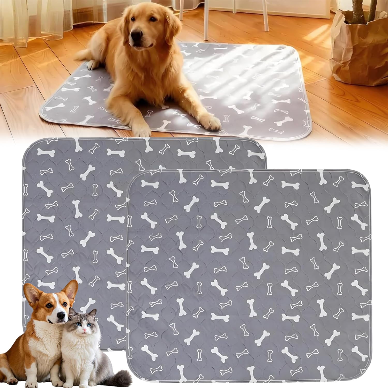 Puppy Pads with pheromones, Reusable Puppy Pads for Dogs & Cats, Washable, Durable Leak-Proof & Anti-Slip Pet Training Pads for Home & Travel