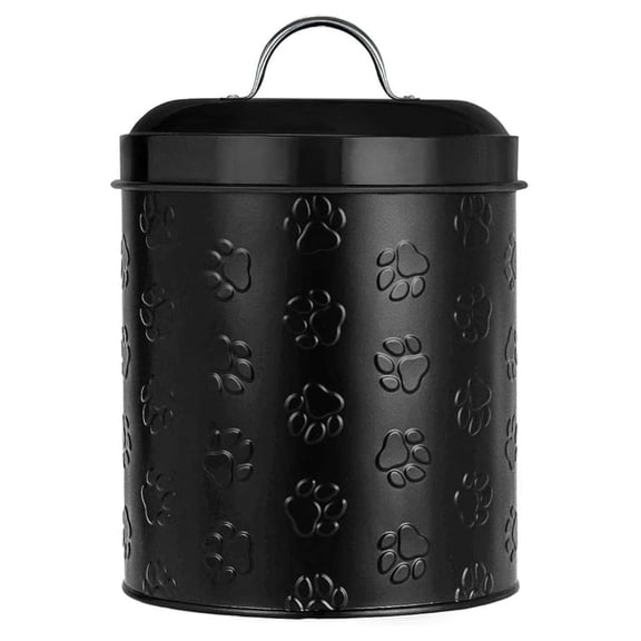Puppy Paws Pet Food Canister - Airtight Dog Treat Storage Container - Rustic Metal Jar for Dry Food & Treats - Kitchen Counter Organizer (Black, 104 Oz)