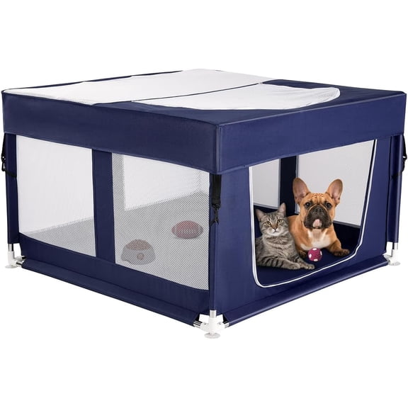 Puppy Playpen with Cover,  Playpen for Puppies or Small, Fence Pet Playpen for Indoor & Outdoor,Sturdy Safety Whelping Box,Puppy Cage with Zipper Door,42x42 x26 inch