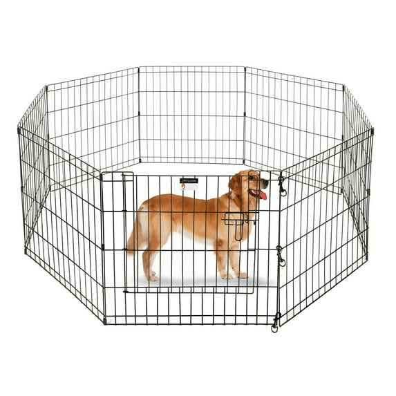 Puppy Playpen – Foldable Metal Exercise Enclosure – Eight 24x24-Inch Panels – Indoor/Outdoor Pen with Gate for Dogs, Cats or Small Animals by Petmaker