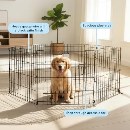 Puppy Playpen - Foldable Metal Exercise Enclosure with Eight 24-Inch Panels - Indoor/Outdoor Fence for Dogs, Cats, or Small Animals by