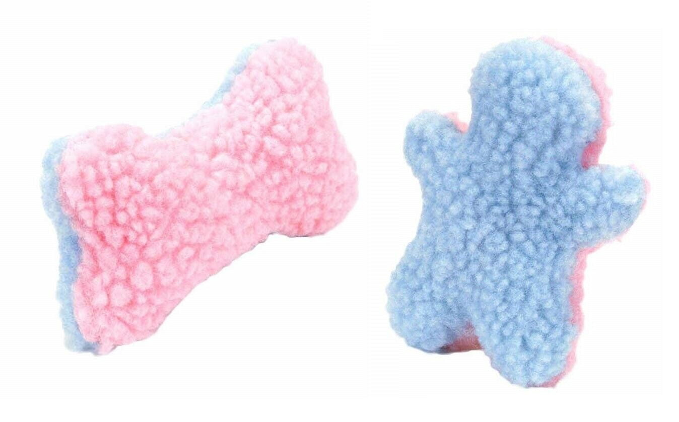 Puppy Plush Dog Squeaker Toy Soft Fleece Pink and Blue Choose Wooly Man or Bone (Both Toys)