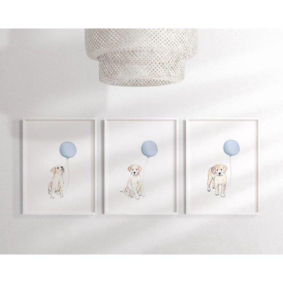 Puppy Poster Prints Labrador Blue Boys Nursery Wall Art Dog Nursery Room Artwork Set for Boys Set 3