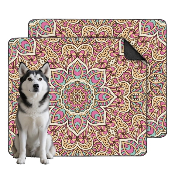 Puppy Potty Pads Washable, 35" x41" Large Mandala, Fast-Absorbing Layers, Non-Slip Base for Secure Use in Playpens, Crates, and on Floors.