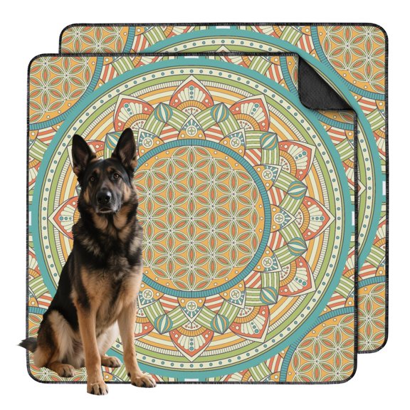 Puppy Potty Pads Washable, 48" x48" Large Mandala, Fast-Absorbing Layers, Non-Slip Base for Secure Use in Playpens, Crates, and on Floors.