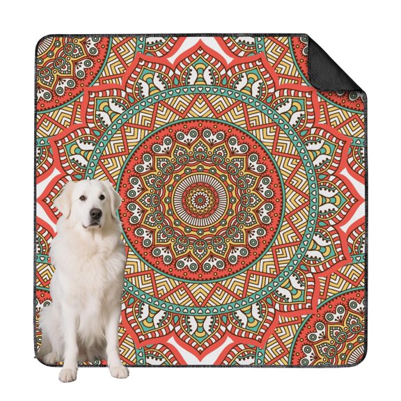 Puppy Potty Pads Washable, 72" x72" Large Mandala, Fast-Absorbing Layers, Non-Slip Base for Secure Use in Playpens, Crates, and on Floors.