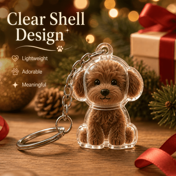 Puppy Shaped Memory Keychain with Clear Storage Capsule, Memorial Storage Pendant with Secure Key Ring, for Keys, Handbag, Travel Pouch, Display Box, Memory Collection, and Pet Remembrance, Style B