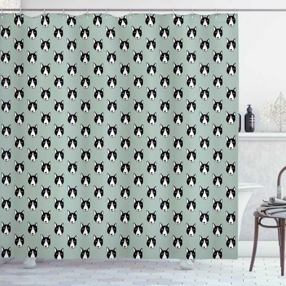 Ambesonne Dogs Shower Curtain, Puppy Heads Pattern Comical, 69"Wx75"L, Almond Green Grey