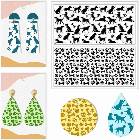 Puppy Silicone Clay Texture Sheet 5.5x5.5inch Dog Paw Bone Silicone Texture Stamp Sheets Animal Clear Clay Silicone Texture Sheets DIY Clay Texture Mat DIY