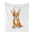 thumbnail image 1 of Puppy Soft Flannel Fleece Blanket, Funny Christmas Themed Watercolor Painting of Happy Corgi Dog with Deer Antlers Image, Cozy Plush for Indoor and Outdoor Use, 50" x 70", Multicolor, by Ambesonne, 1 of 5