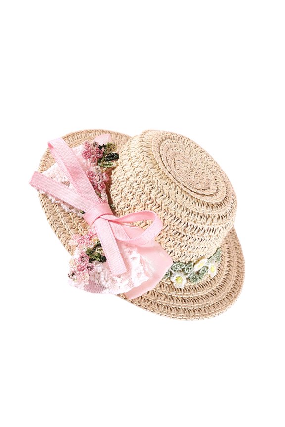 Puppy Straw Hat for Outdoor Outing Sunbonnet Costume Flower Lace Belt Straw Hat for Photography