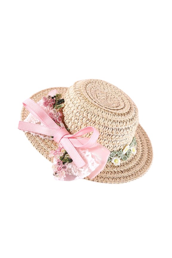 Puppy Straw Hat for Outdoor Outing Sunbonnet Costume Flower Lace Belt Straw Hat for Photography