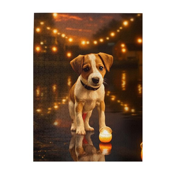 Puppy String Lights Reflection 500-Piece Wooden Jigsaw Puzzle for Adults, Fun & Challenging Family Game, Stylish Wall Decor & Holiday Gift
