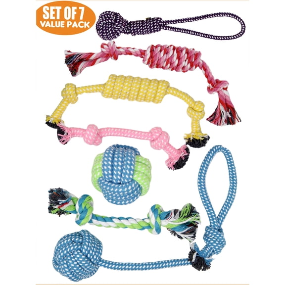 Puppy Teething Chew Toys  7 Dog Chew Toys Made of All-Natural Cotton for Small Breeds and Puppies  Dog Rope Toy Set Stimulates Gums, Helps Fight Plaque and Relieves Boredom and Separation Anxiety