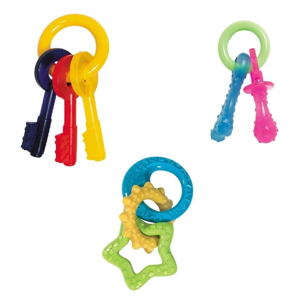 Puppy Teething Keys, Rings or Pacifiers Durable Dog Dental Health Chew Toys (Full Set - 3 Small Teething Toys)