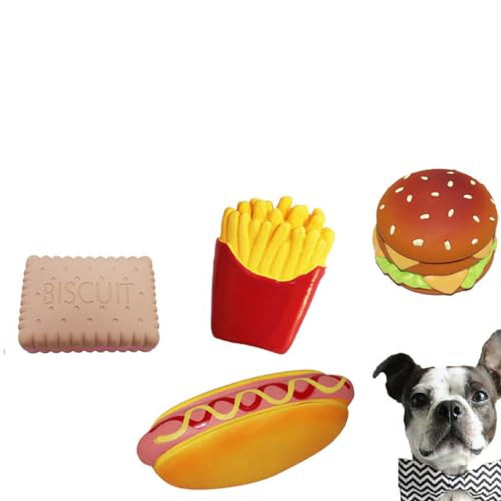 BOSREROY Pet Toy for Teething - Squeaky, Latex, Fun Shapes of Taco & Hamburger Proof Against Bites, Suitable for Puppy Play