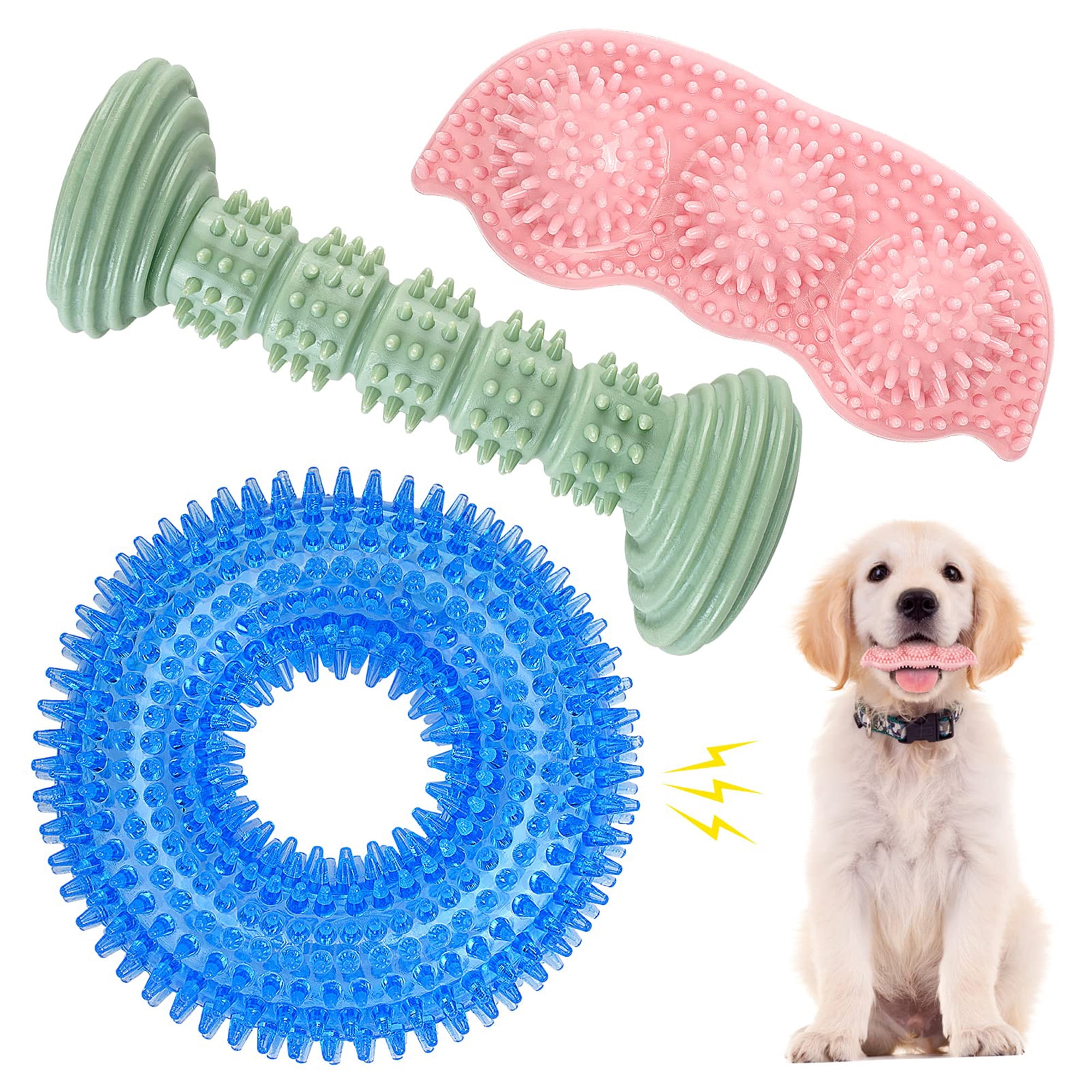 Puppy Teething Toys for Small & Medium Dogs, 3 Pack Soft Chew Toys for Teeth Cleaning, Oral Health, Boredom Relief, Indoor Outdoor Play, Blue