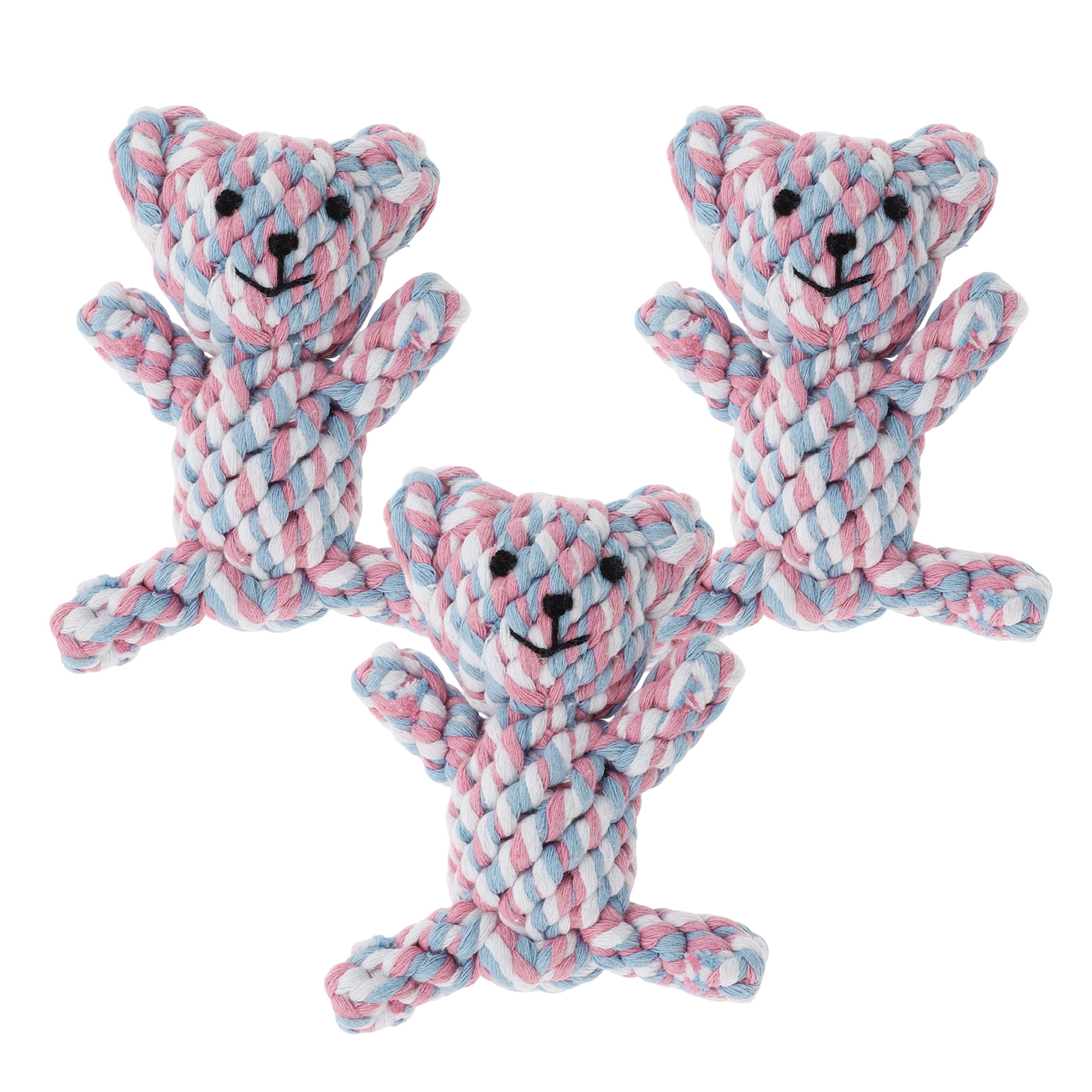 Unique Bargains Puppy Teethings Chewer Bear Shape Dog Chew Rope Braided Cotton Teeth Cleaning Rope Assorted Color Bear Shape Assorted Color 3 Pcs