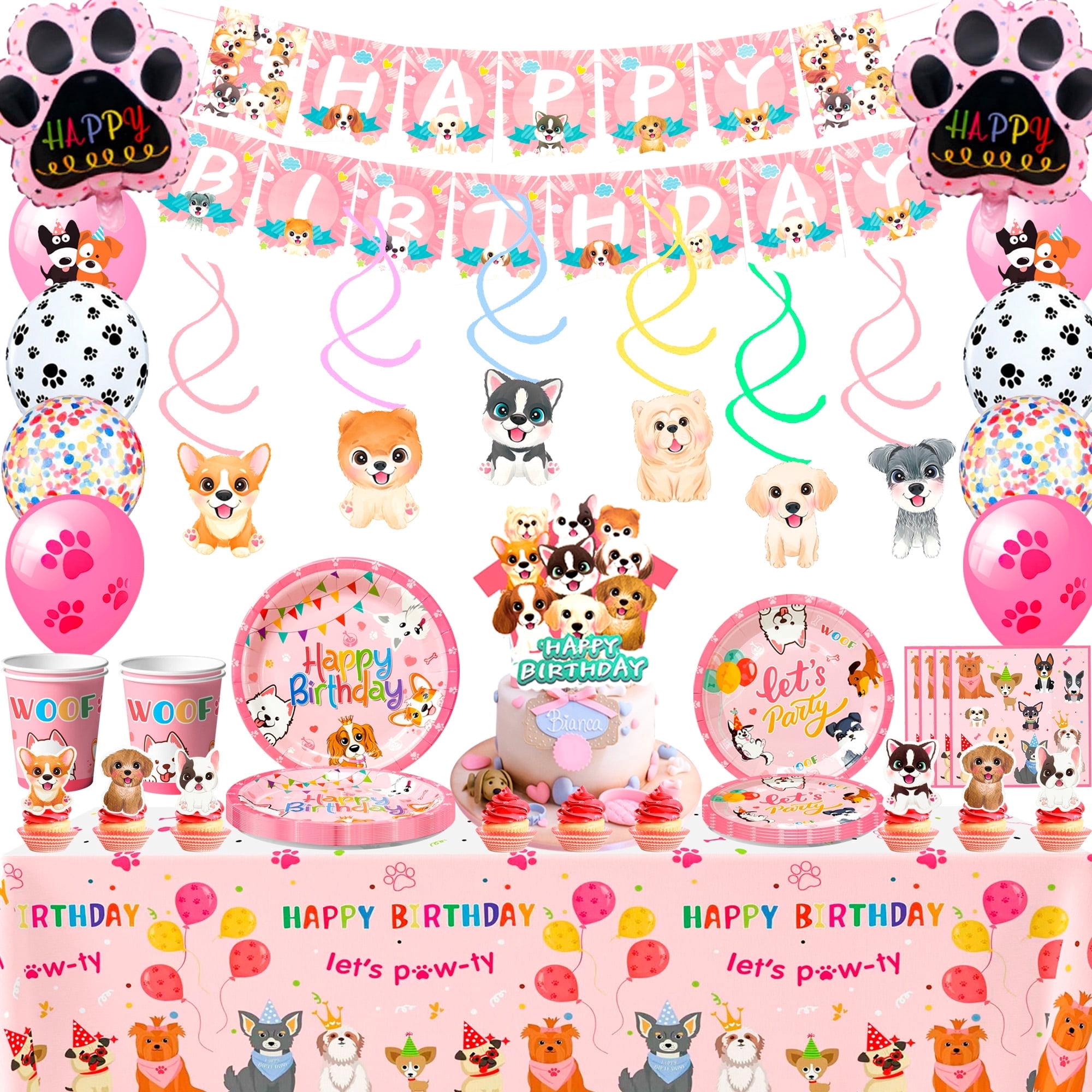Puppy Theme Decorations, 99 pcs Puppy Party Decorations & Pink Dog ...