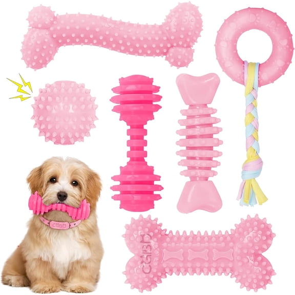 Puppy Toys, 6 Pack Dog Chew Toys for Puppy, Cute Pink Small Dog Toys, Puppy Teething Toys for Puppies, Upgraded Soft Durable Interactive Chew Toy for Small Dogs