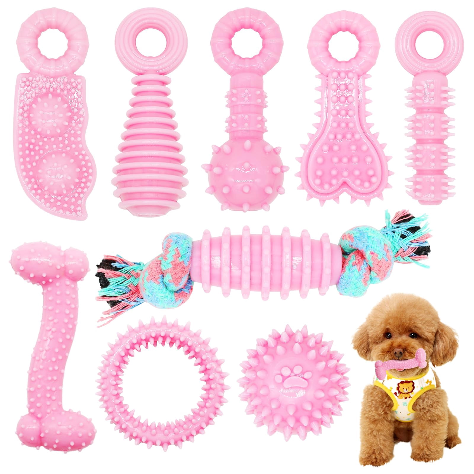 Puppy Toys, 6 Pack Dog Chew Toys for Puppy, Cute Pink Small Dog Toys, Teething Toys for Puppies, Soft Durable Interactive Chew Toy for Small Dogs