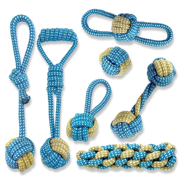 Puppy Toys 7-Piece Set | Dog Toys for Aggressive Chewers, Eco-Friendly Knotted Cotton Rope for Dental Health & Interactive Play, Dog Chew Toys