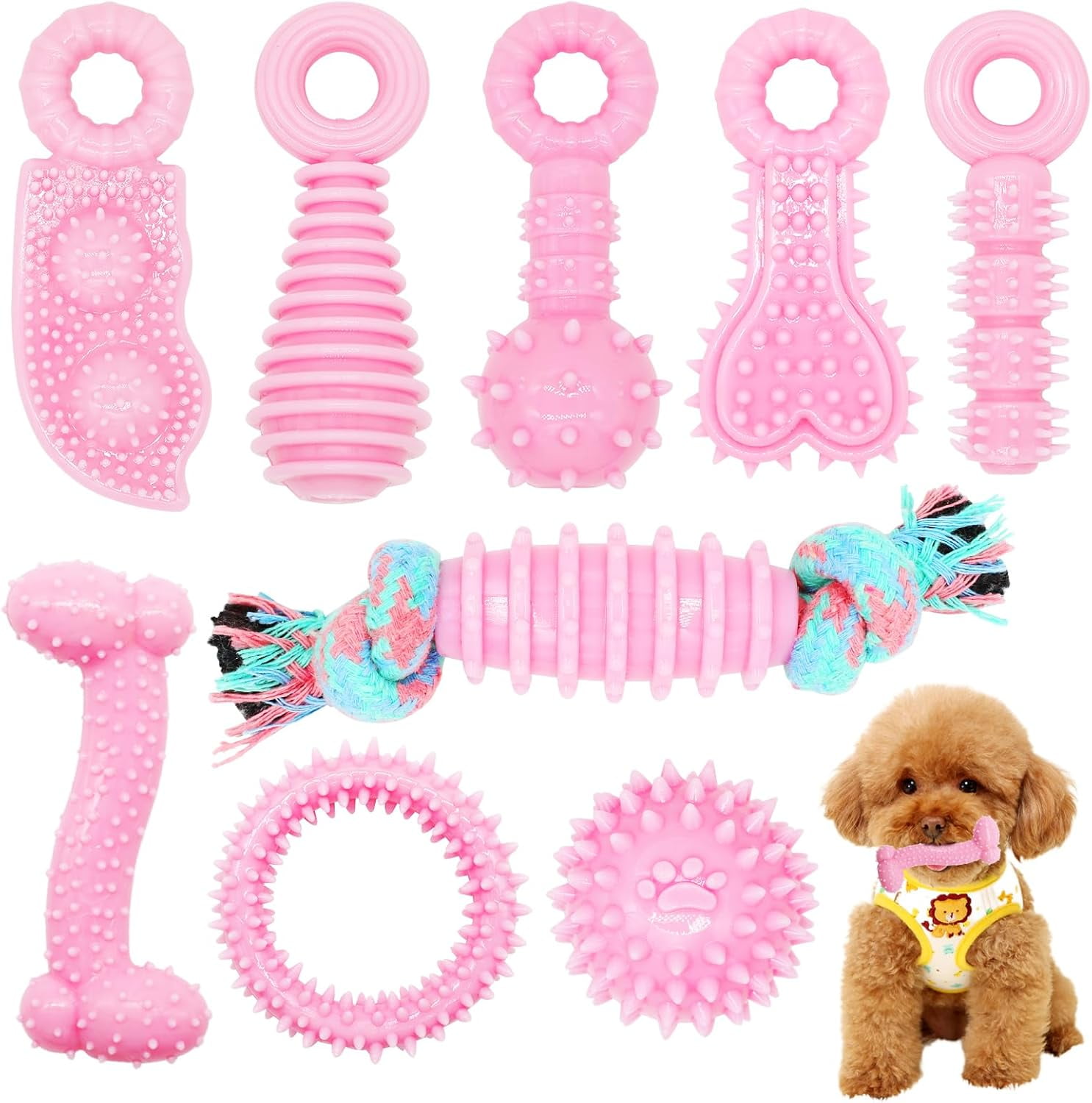 Puppy Toys, 9 Pack Puppy Chew Toys for Teething, Cute Pink Small Dog Toys, Teething Toys for Puppies, Soft Durable Interactive Dog Chew Toy for Small Dogs