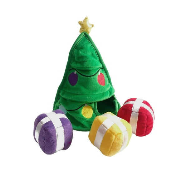 Puppy Toys Small Dogs, Merry Woofmas 4-In-1 Doglas-Fur Christmas Tree Plush Dog Toy, Squeaky Chew Toy With 3 Squeaker Ornaments - Double-Layer Exterior, Reinforced Double-Stitched
