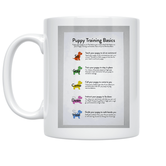 Puppy Training Basics Infographic Design - Dog Owner - 11 oz Ceramic Coffee Mug