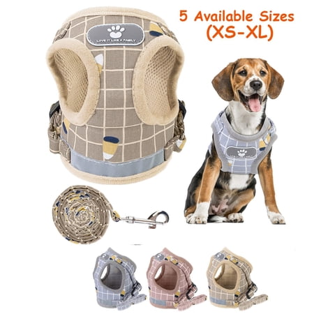 Puppy Vest Harness, TeqHome Adjustable Lead Chest Walking Leash for Dog/Cat (Khaki, L)