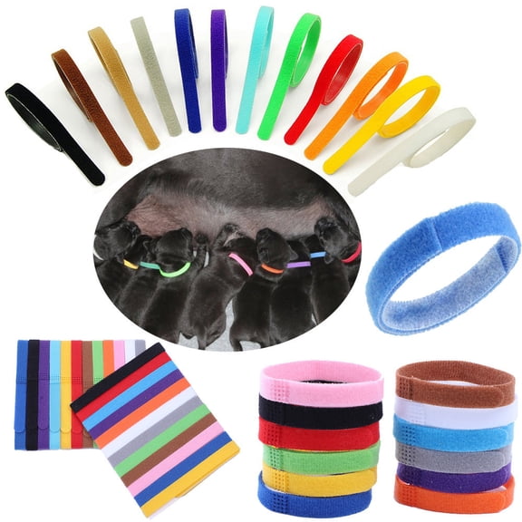 Puppy Whelping Collars Newborn Double-Sided Puppy ID Collars Soft Adjustable Identification Bands 3 Sizes for Newborn Pet Dog Kittens