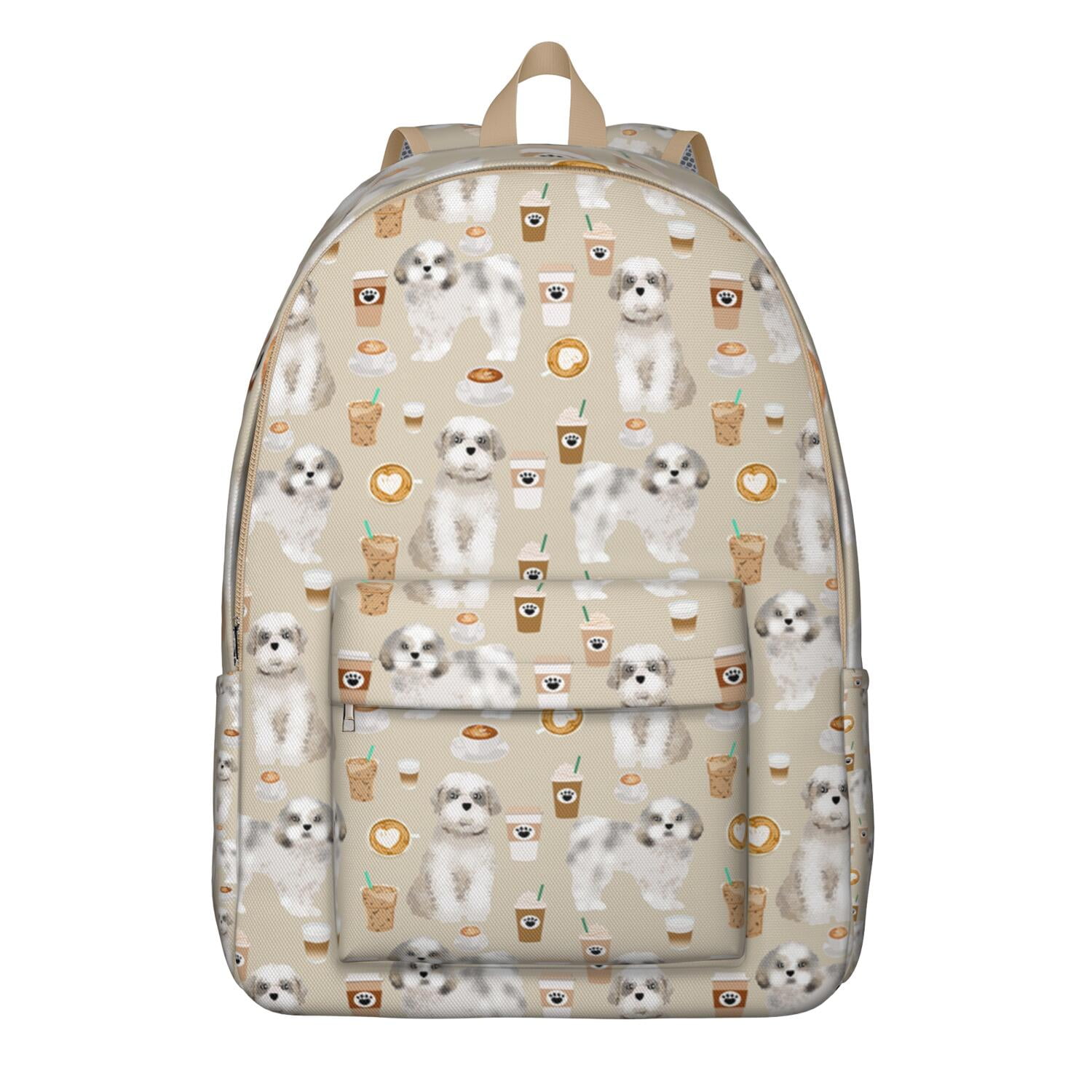 Puppy and Bone Print Backpack, Lightweight School Bag with Cute Furry Dog Design and Minimalist Pattern