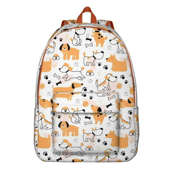 Puppy and Bone Print Backpack, Lightweight School Bag with Cute Furry Dog Design and Minimalist Pattern