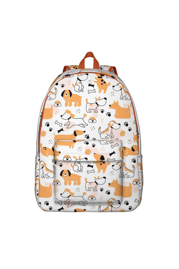 Puppy and Bone Print Backpack, Lightweight School Bag with Cute Furry Dog Design and Minimalist Pattern