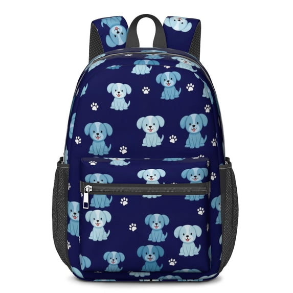 Puppy and Dog Paw Print Blue 17" School Backpacks for Teens,Waterproof Oxford Fabric,S-Shape Padded Straps for School,Travel,Hiking,Camping