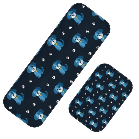 Dc Runner Puppy and Dog Paw Print Blue 2 Piece Flannel Bathroom Rug Set, Kitchen ...